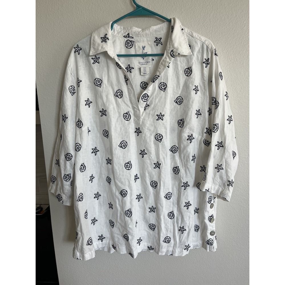 Calypso St. Barth 100% Linen shell 3/4 Sleeve Blouse Shirt Sz 1x